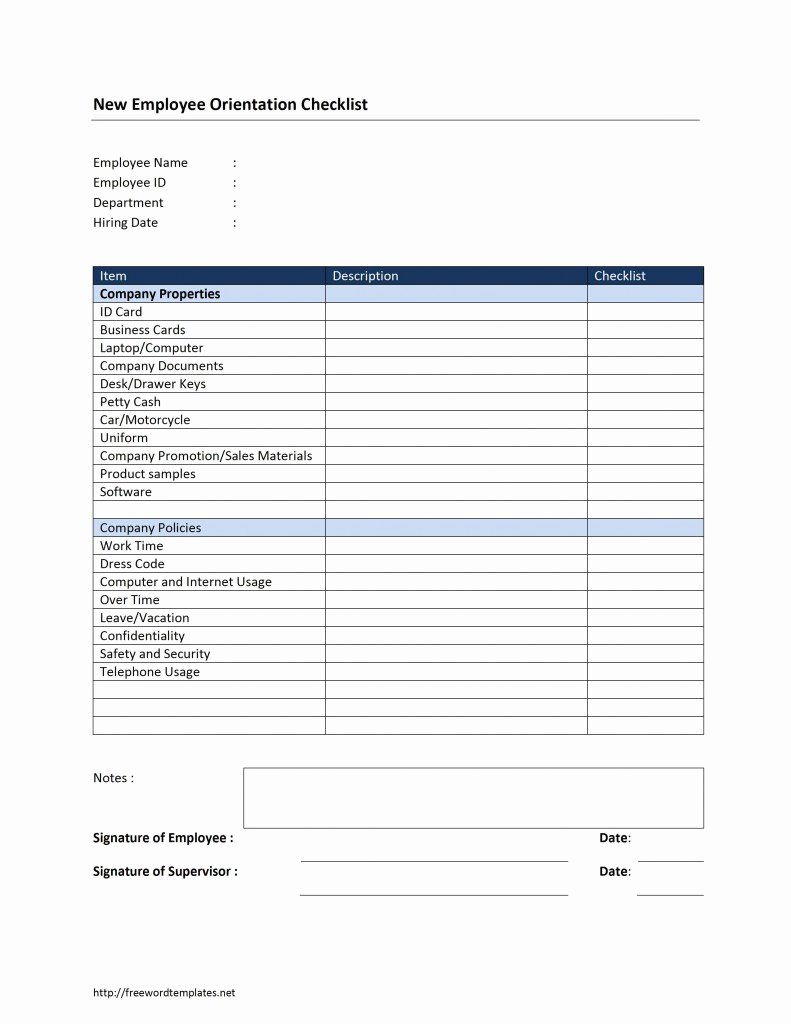 New Hire Checklist Template Word Best Of New Employee orientation Checklist Template