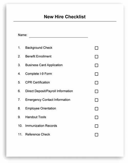 New Hire Checklist Template Word Luxury Employee New Hire Checklist Employee forms