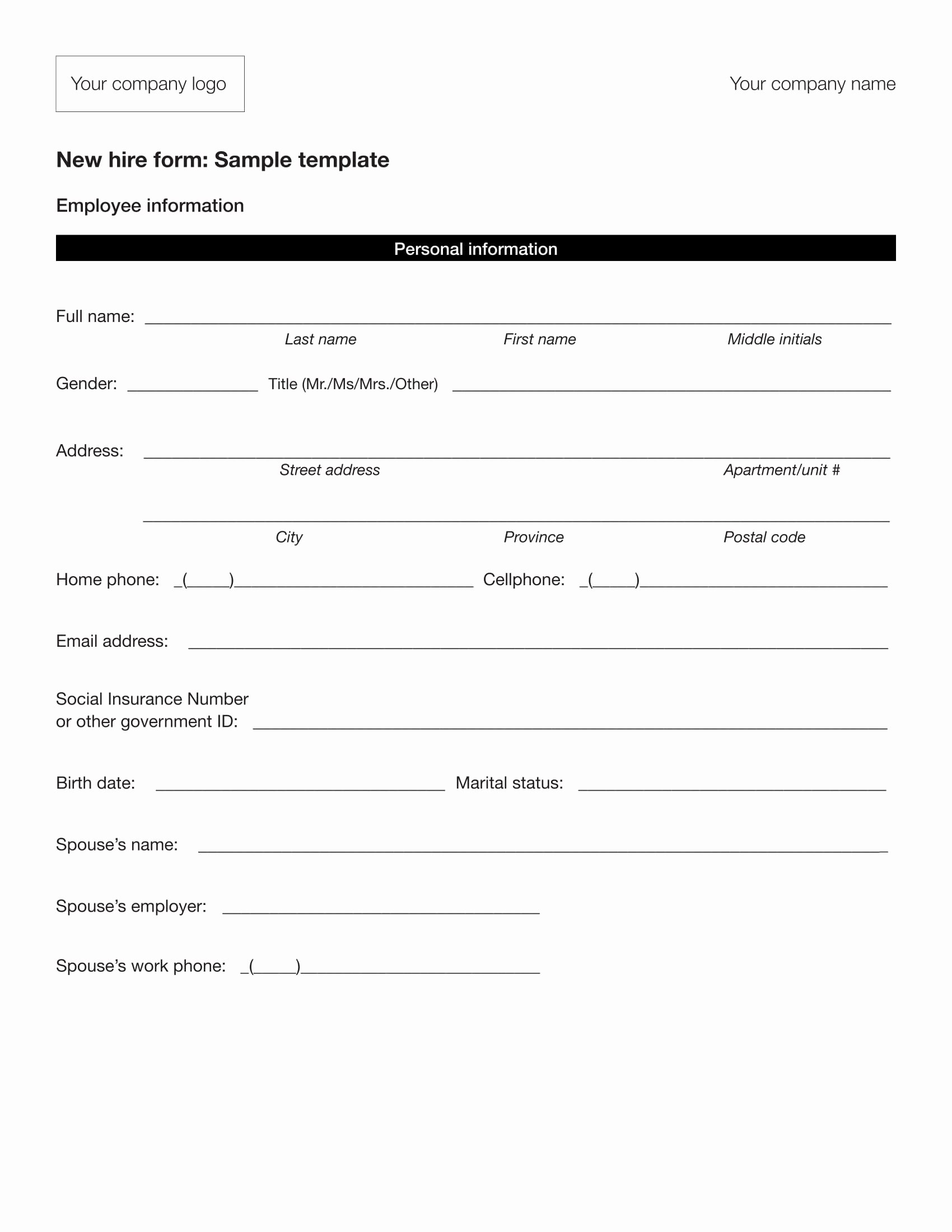 New Hire form Template Inspirational 4 New Hire forms Excel Word Pdf
