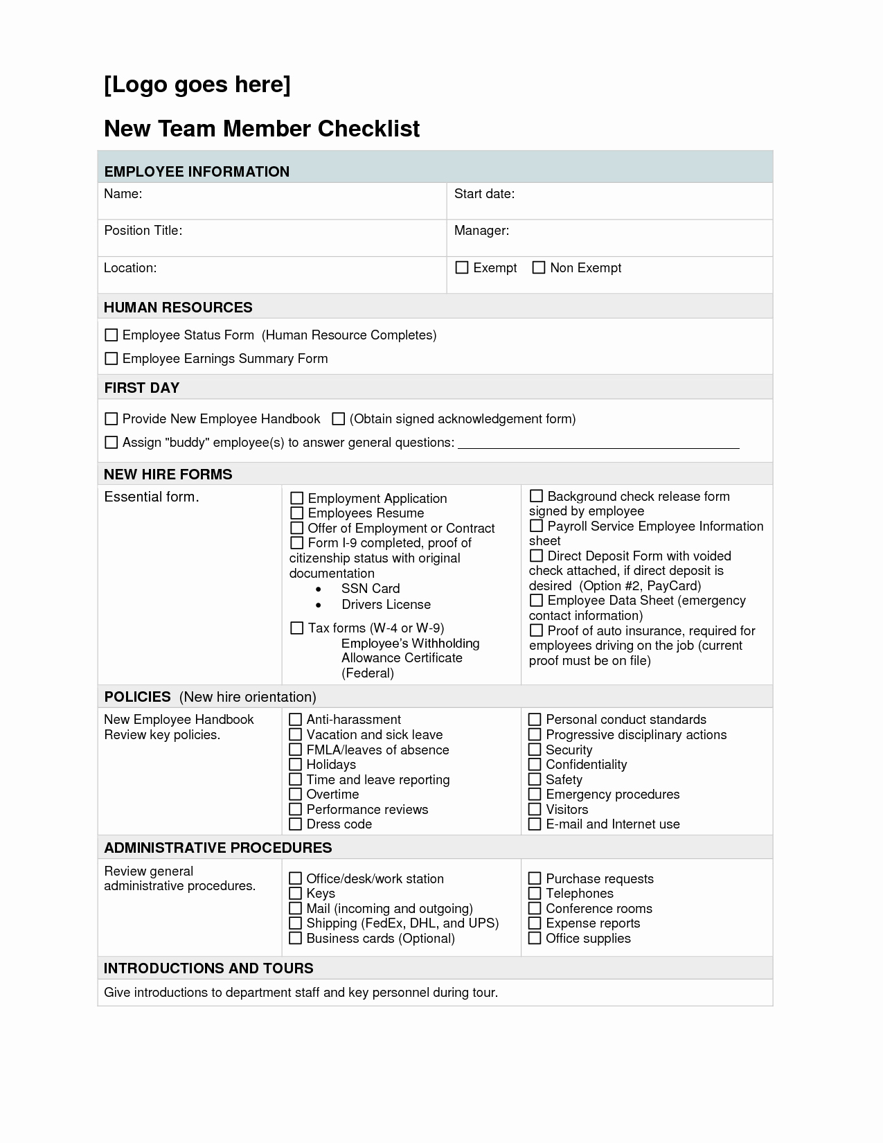 New Hire form Template New New Hire Checklist Full Version