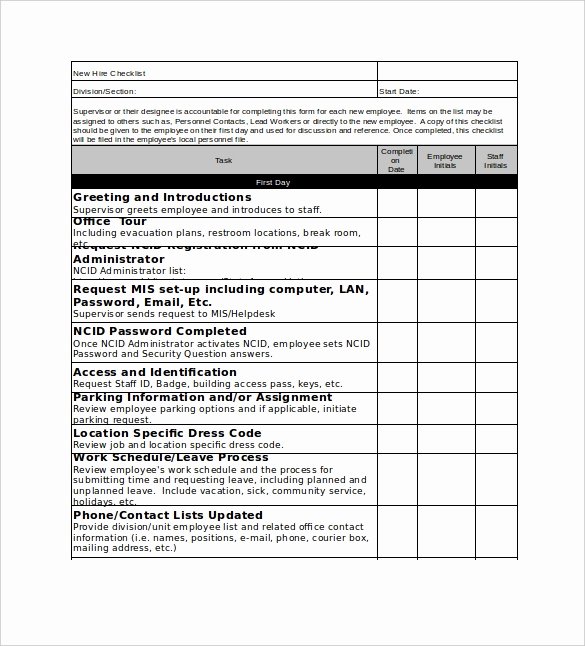 New Hire Paperwork Checklist Template Elegant New Hire Checklist Templates – 16 Free Word Excel Pdf