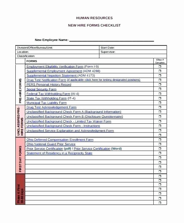 New Hire Paperwork Checklist Template New New Hire forms Checklist Template