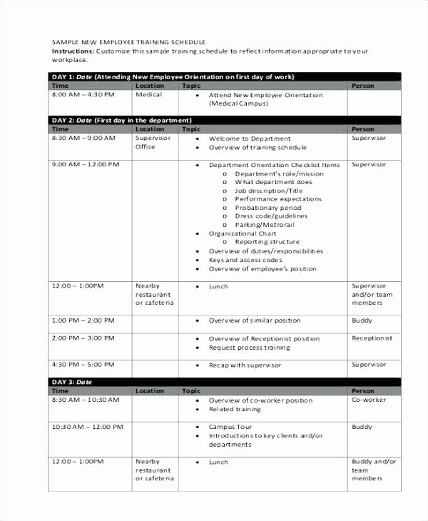 New Hire Training Plan Template Luxury New Employee Training Schedule Annual Staff Plan Template