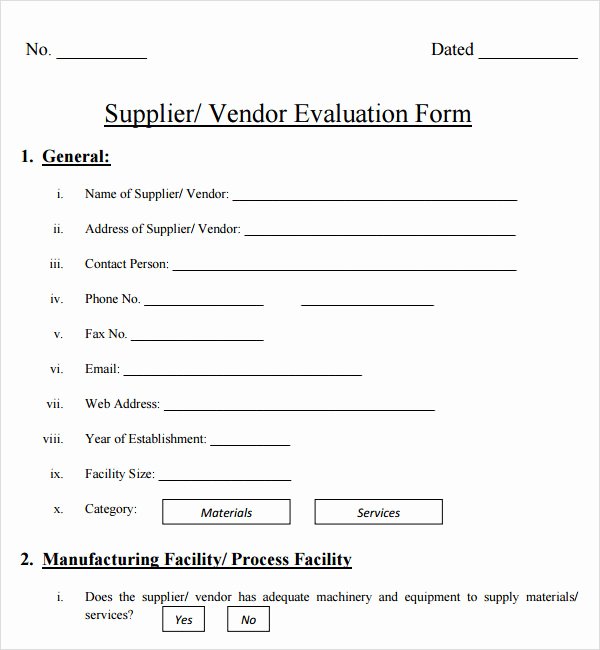 New Vendor Information form Template Awesome Supplier Evaluation Template 8 Download Free Documents