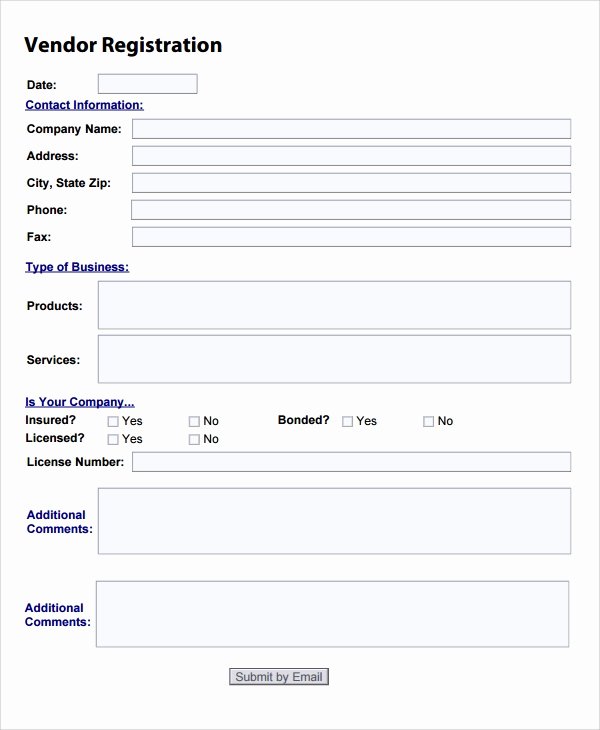 New Vendor Information form Template Beautiful 9 Sample Vendor Registration forms