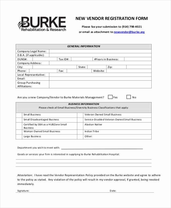 New Vendor Information form Template Elegant Registration form Templates