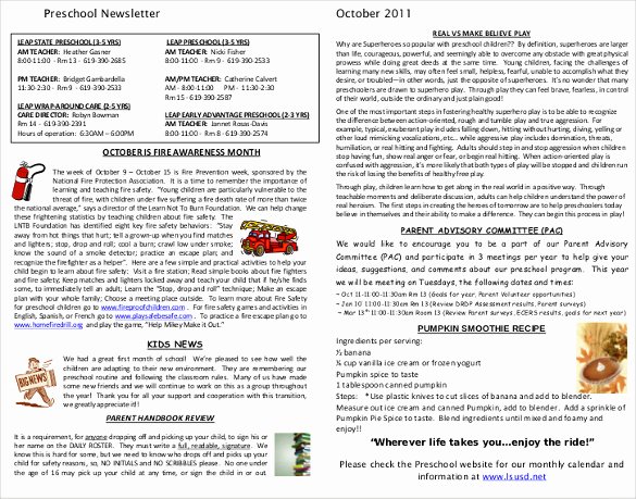 Newsletter for Preschool Parents Template Lovely 7 Preschool Newsletter Templates Pdf Doc