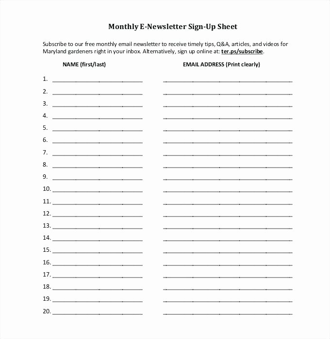 Newsletter Signup form Template Unique Monthly E Newsletter Sign Up Sheet Line Templates
