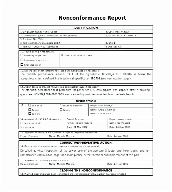 Non Conformance Report Template Beautiful Corrective and Preventive Action Plan Report form