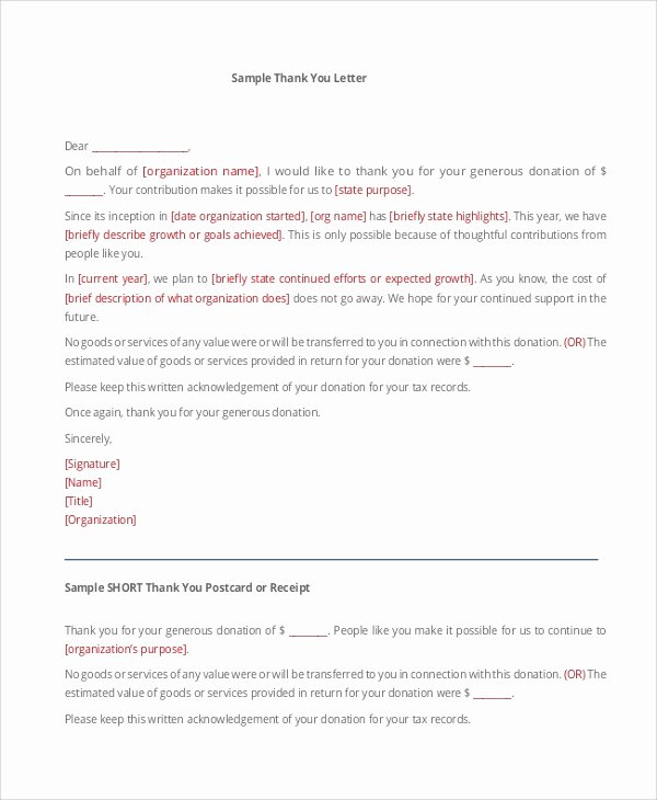 Non Profit Donation Letter Template Fresh Sample Thank You Letter for Donation 8 Examples In Word
