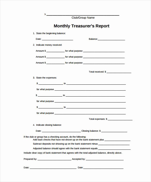 Non Profit Treasurer Report Template Inspirational Treasurer Report Template 10 Free Sample Example