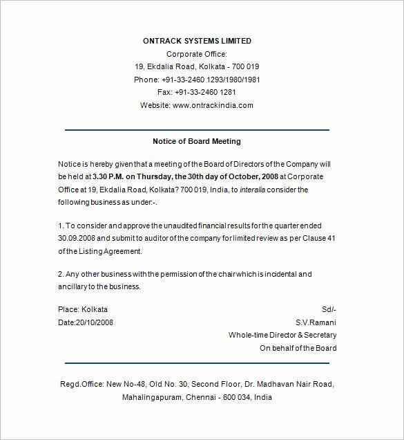 Notice Of Board Meeting Template Inspirational Notice Templates 104 Free Word Pdf format Download