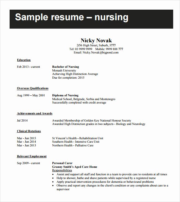 Nurse Resume Template Word New 9 Sample Nursing Resumes