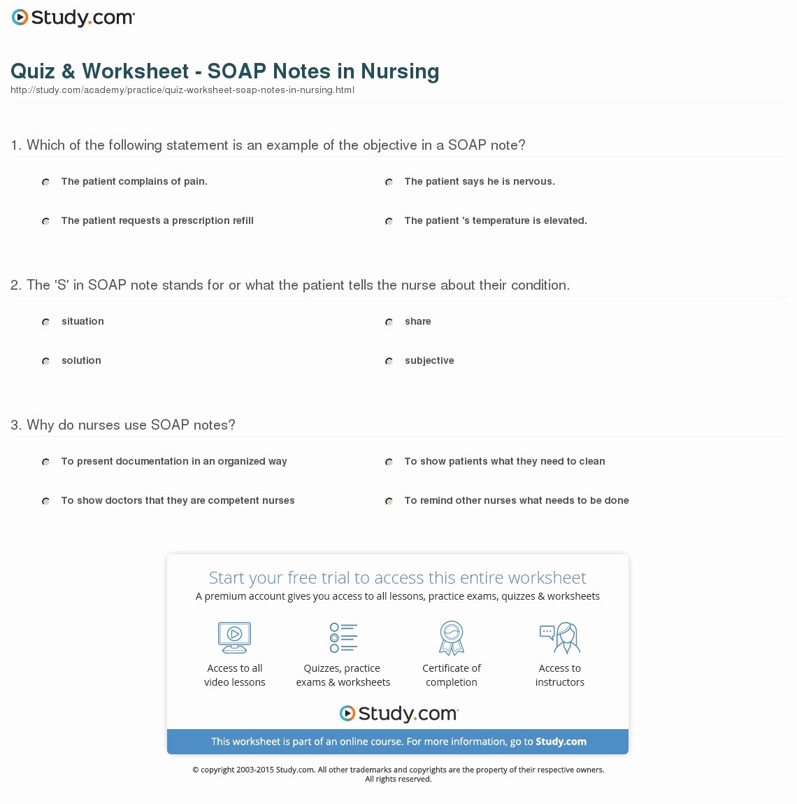 Nursing soap Note Template Beautiful Quiz &amp; Worksheet soap Notes In Nursing