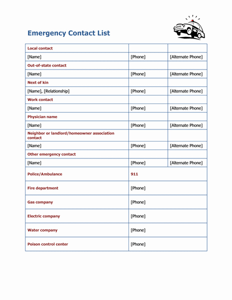 Office Phone List Template Lovely Emergency Contact List