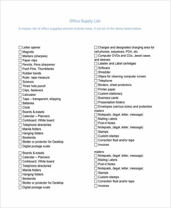 Office Supply Checklist Template Beautiful 10 Supply List Templates
