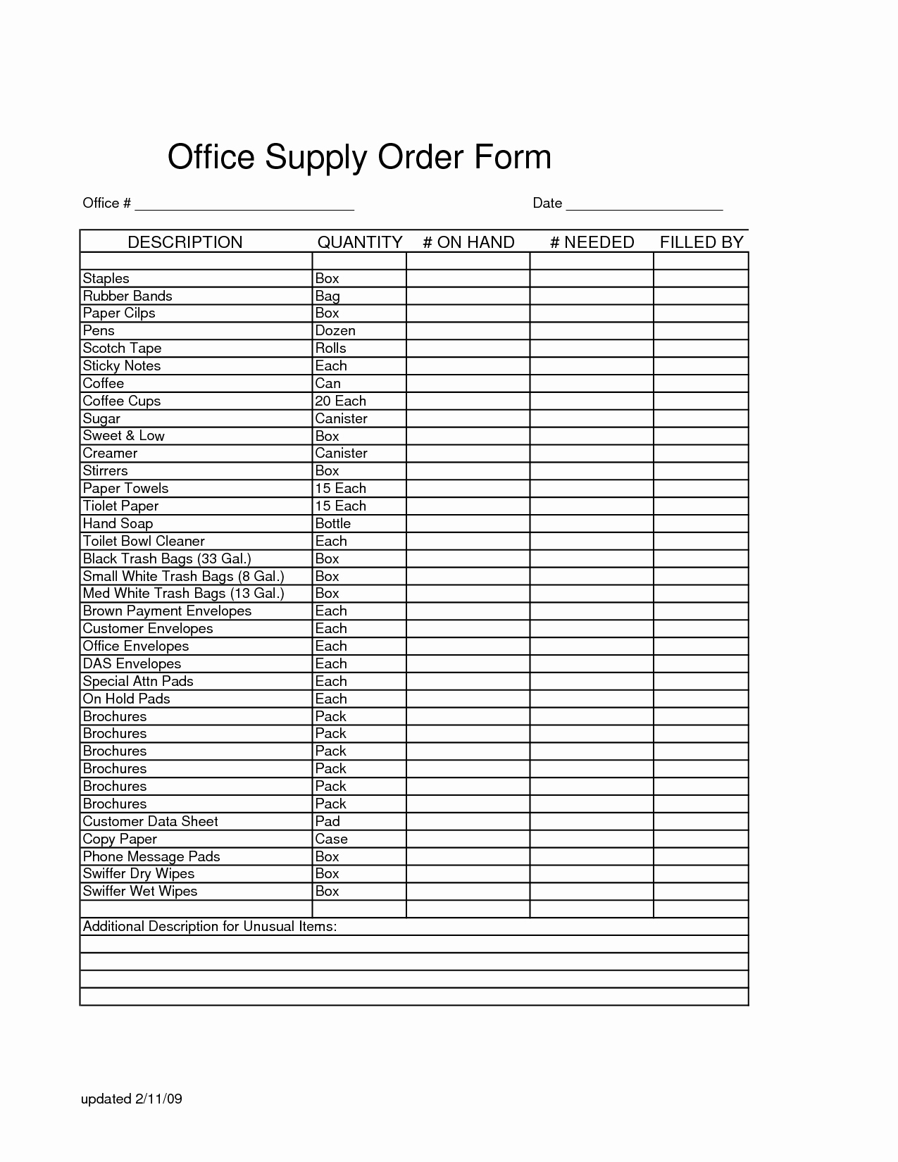 Office Supply Checklist Template Excel Fresh Fice Supply order form Template