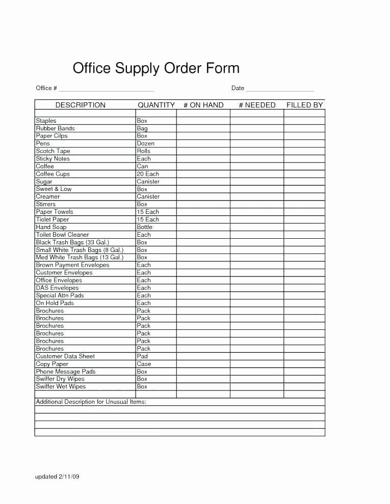 Office Supply Checklist Template Excel Unique Free Fice Supply Request form Sample Template Ntory