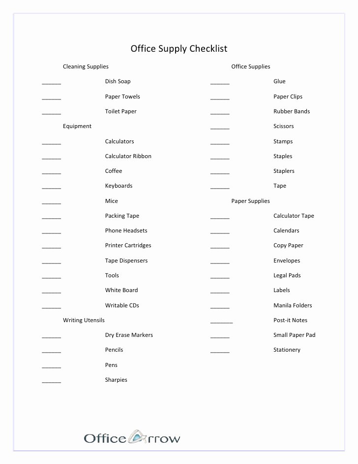 Office Supply List Template Best Of Fice Supply Checklist
