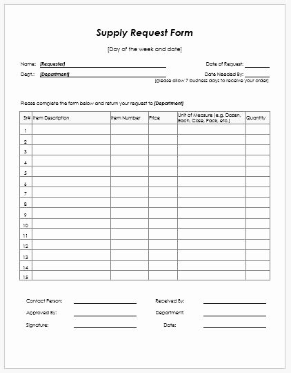 Office Supply order form Template Fresh Supply Request form Templates Ms Word