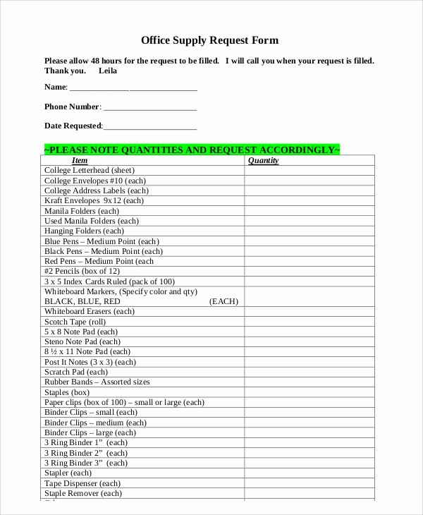 Office Supply order form Template Unique 10 Sample Supply Request forms