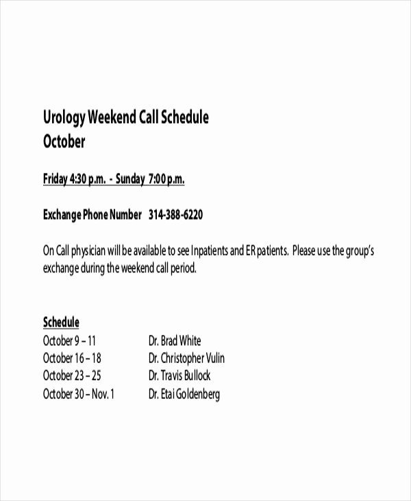On Call Scheduling Template Awesome Call Schedule Template 4 Free Excel Pdf Documents