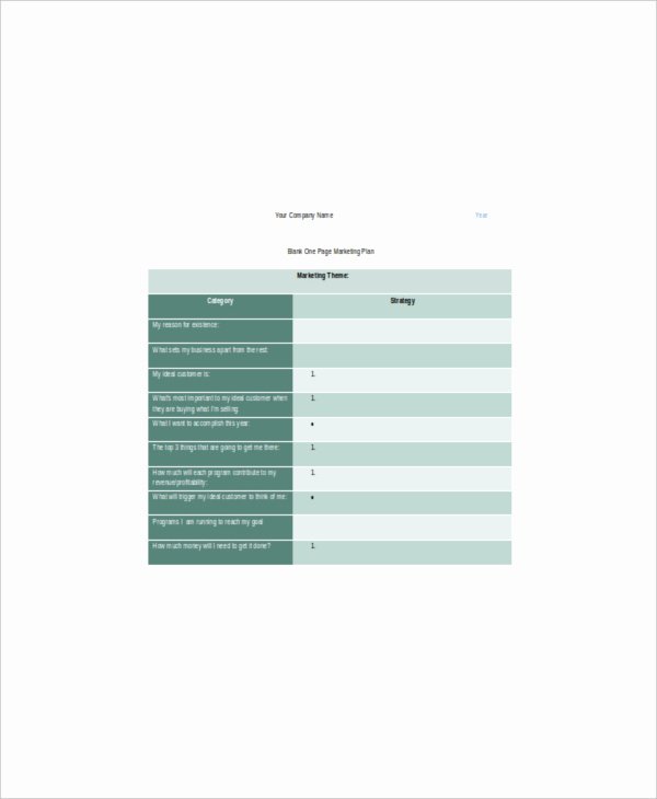 One Page Marketing Plan Template Beautiful 11 Of Blank Strategy Template