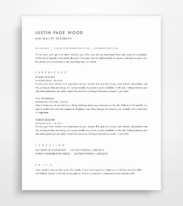 One Page Resume Template Free Awesome 41 E Page Resume Templates Free Samples Examples &amp; formats Download