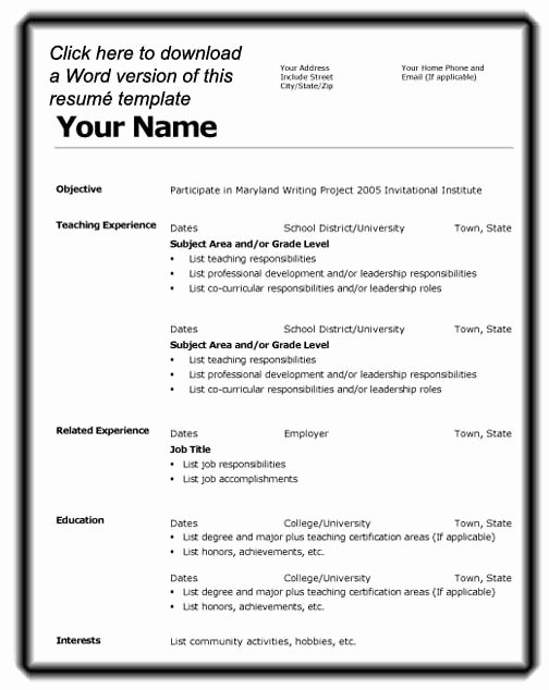 One Page Resume Template Word Inspirational Resume