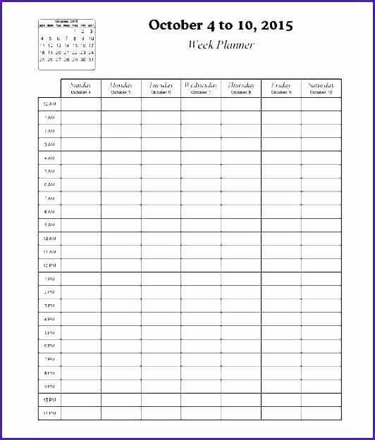 One Week Schedule Template Awesome Hourly Weekly Schedule Template – Smartfone