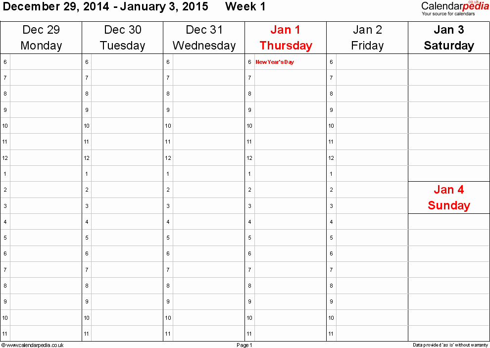 One Week Schedule Template Beautiful Weekly Calendar 2015 Uk Free Printable Templates for Word