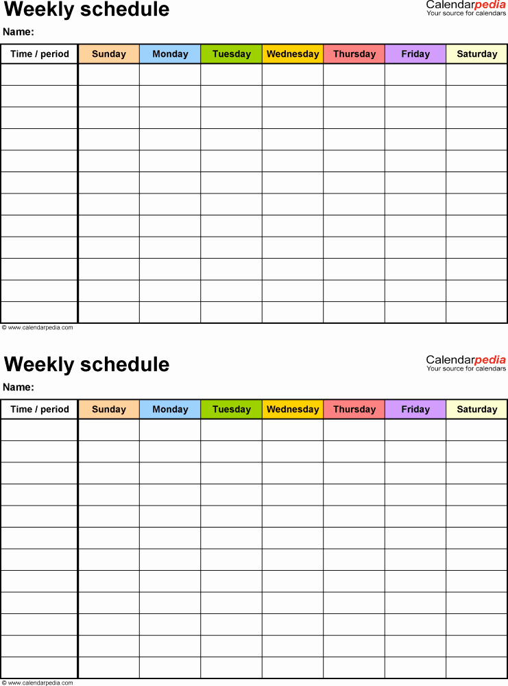 One Week Schedule Template Fresh Free Weekly Schedule Templates for Pdf 18 Templates