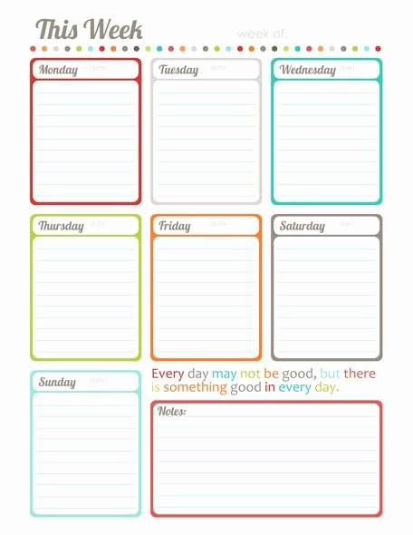 One Week Schedule Template Lovely Free Printable &quot;this Week&quot; One Page Calendar Planner by