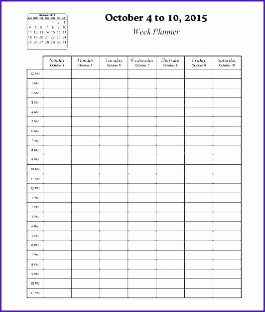 One Week Schedule Template New Hourly Schedule Template Excel Mythologenfo