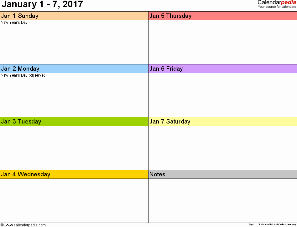 One Week Schedule Template Unique Weekly Calendar 2017 Template for Pdf Version 6