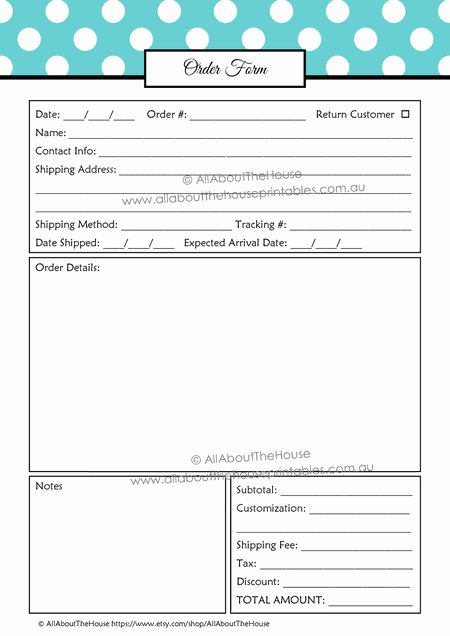 Online order form Template Beautiful Editable order form Template Polka Dot Blue 3