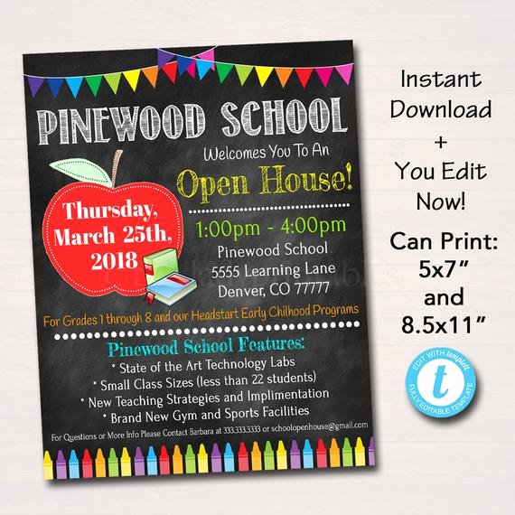 Open House Postcard Template Best Of Editable School Open House Flyer Printable Pta Pto Flyer