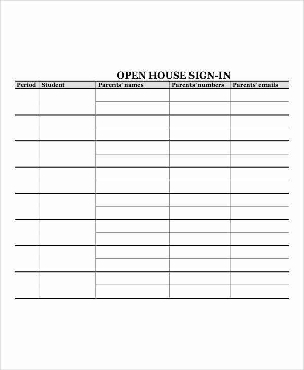 Open House Sign In Template Elegant Open House Sign In Sheet Templates 10 Free Pdf