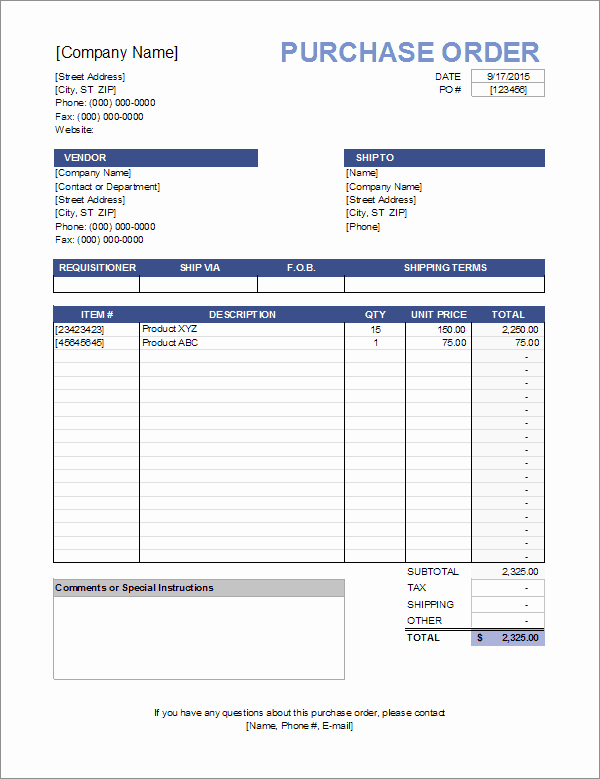 Ordering form Template Excel Beautiful Purchase order Template