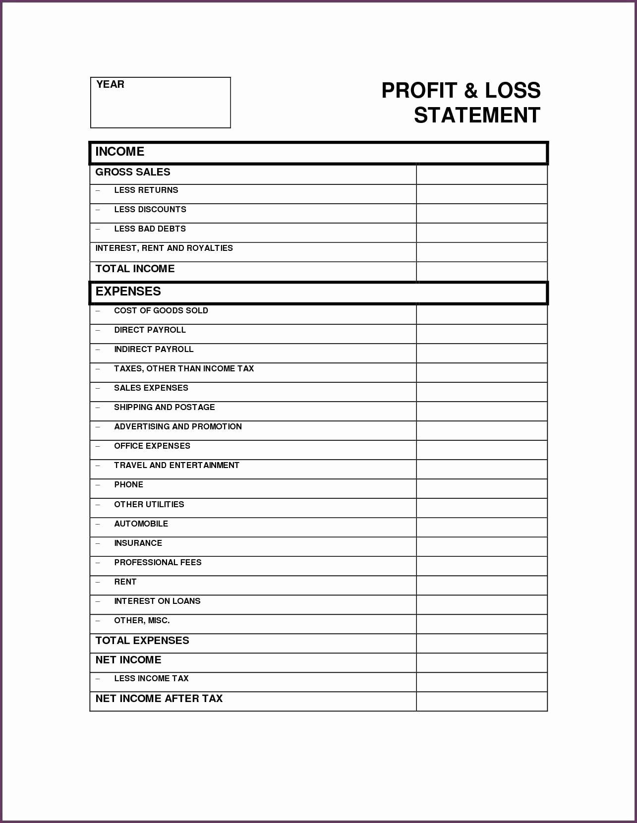 P and L Template Beautiful P &amp; L Statement Template Sample Worksheets P&amp;l Word Free