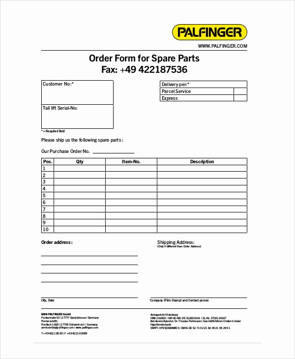 Part order form Template New 11 Sample Parts order forms