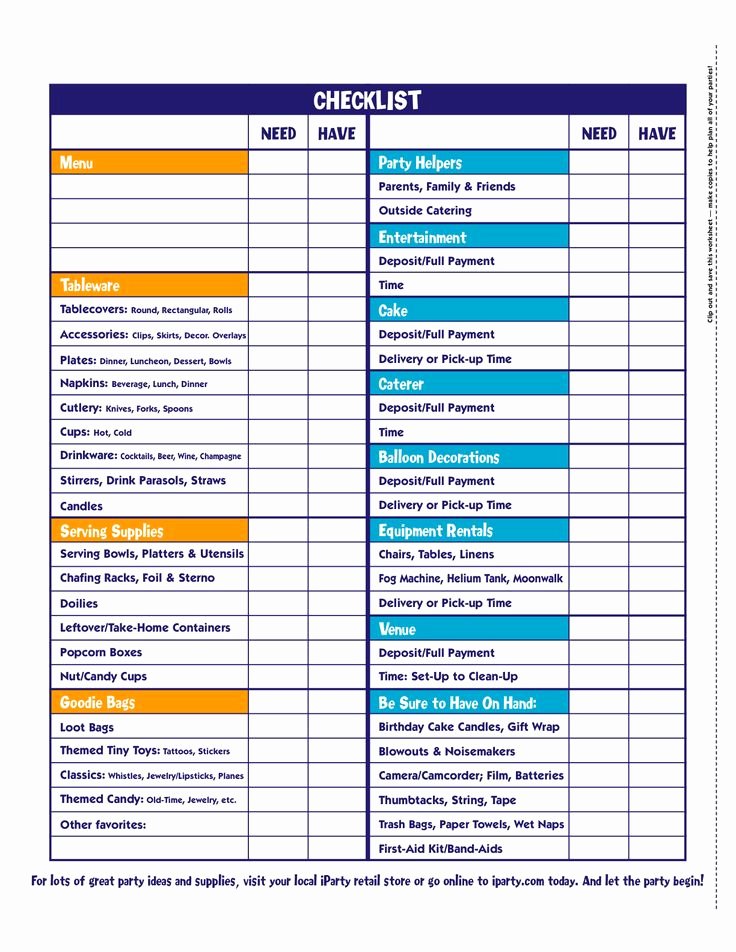 Party Plan Checklist Template Best Of Party Checklist Novel Ideas