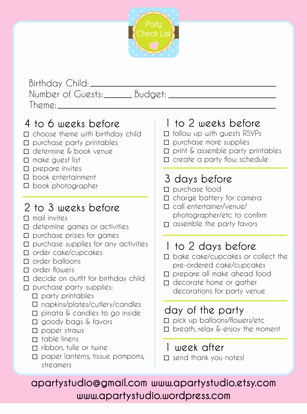 Party Plan Checklist Template Fresh Free Printable Party Checklist