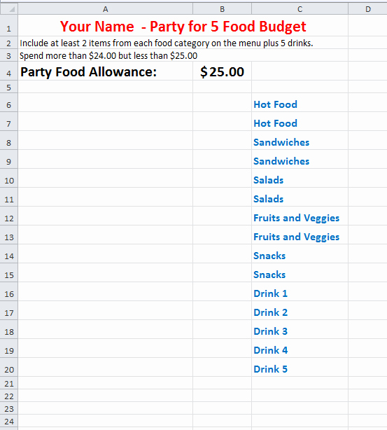 Party Planning Budget Template Beautiful Excel Party for 5 Food Bud