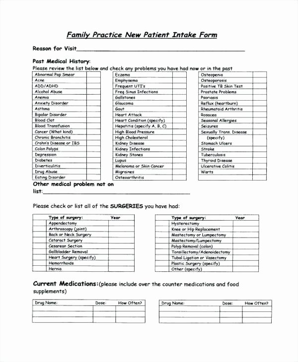 Patient Intake form Template Awesome New Patient Intake form Template