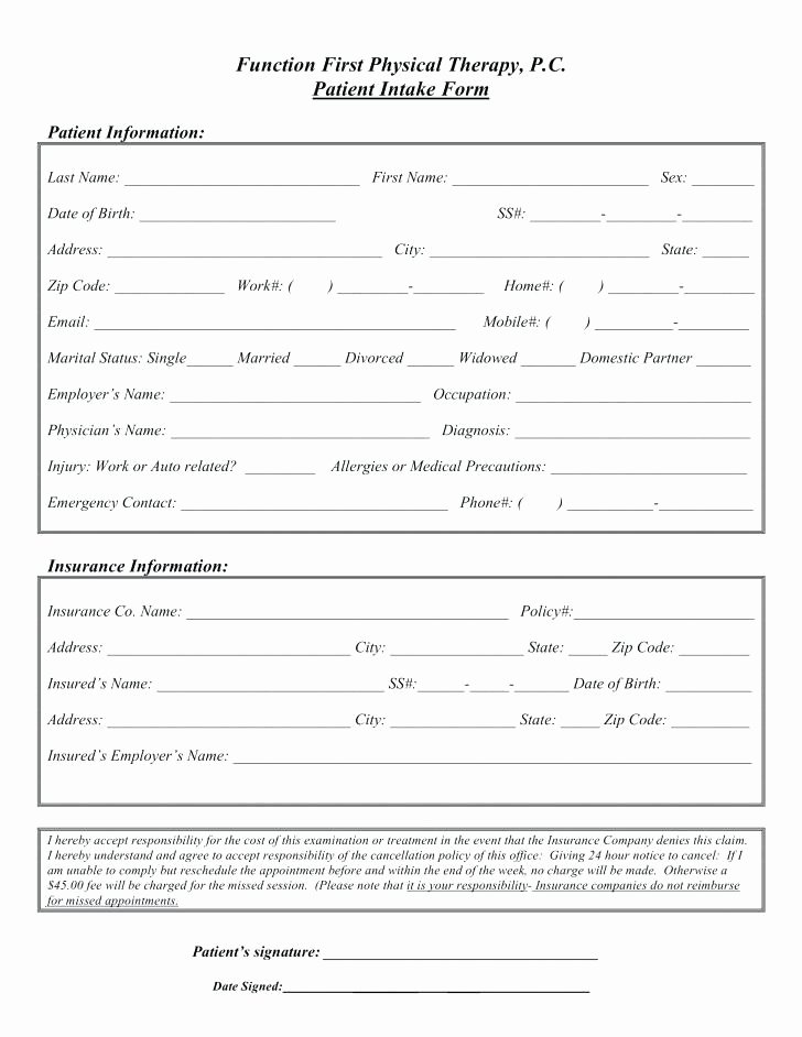Patient Intake form Template Best Of New Patient Intake form Template