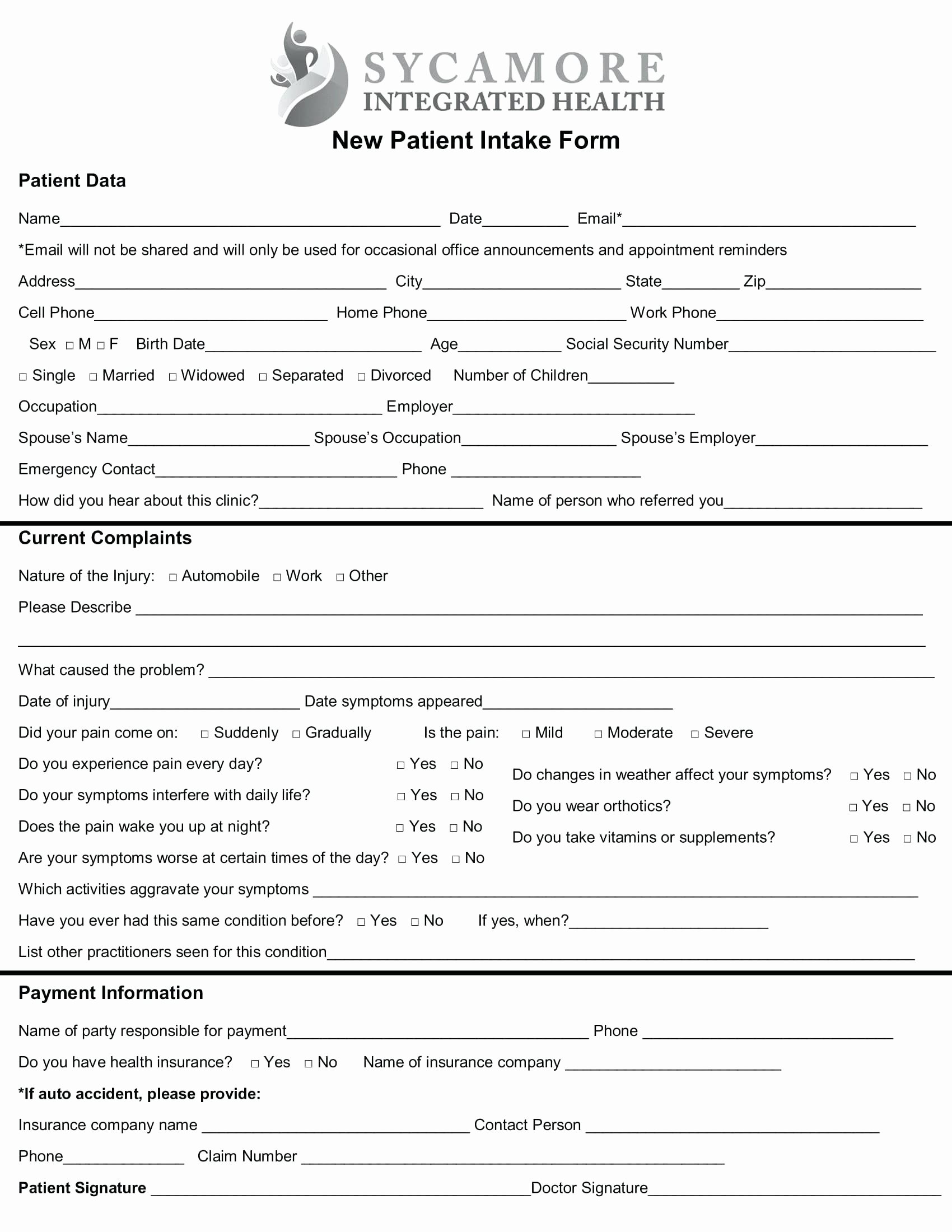 Patient Intake form Template Elegant Intake form Open Acupuncture Intake and Consent forms Page
