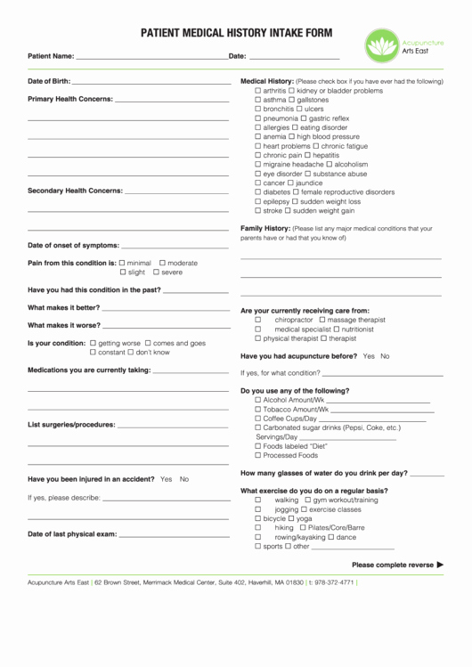Patient Intake form Template Fresh Patient Medical History Intake form Printable Pdf