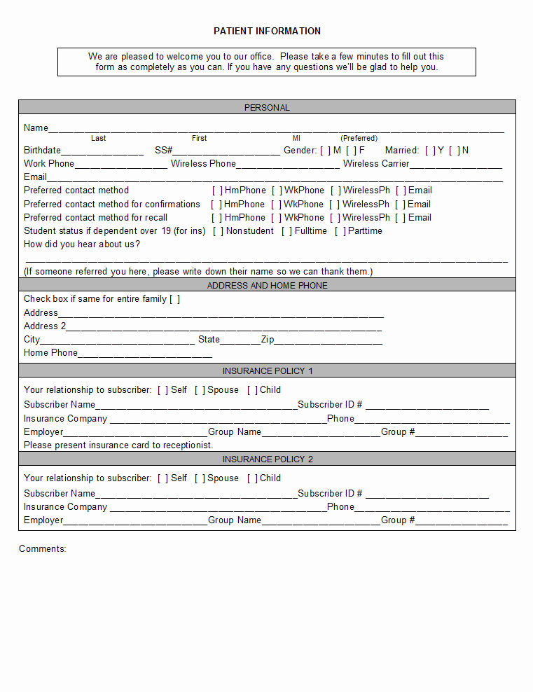 Patient Registration form Template Beautiful New Patient Information Sheet