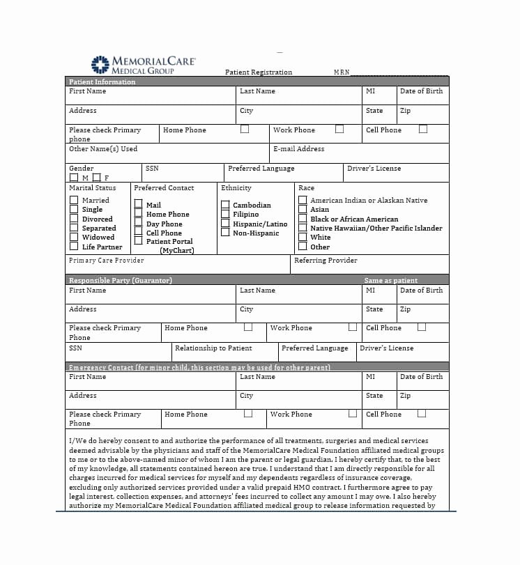 Patient Registration form Template Best Of 44 New Patient Registration form Templates Printable